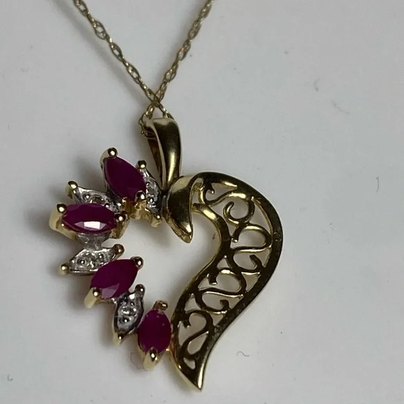 Chain Necklace 10K Yellow Gold Ruby & Diamond ADL Abraham David Loewenstark - Picture 2 of 10